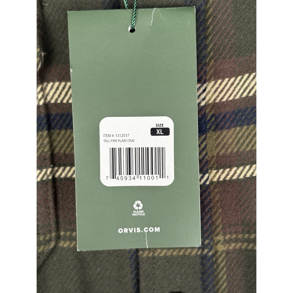 Orvis Big Bear Heavyweight Flannel Shirt Men XL Tall Pine Plaid NWT 1312517 - Picture 5 of 12